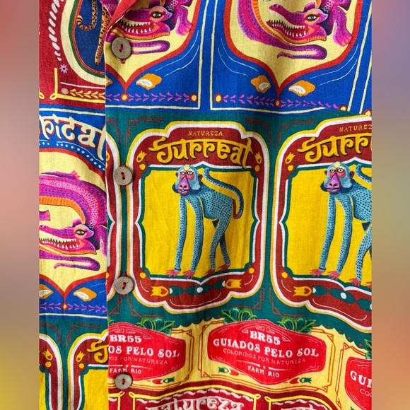 Farm Rio Graphic Scalloped Mini Shirt Dress, Size L - Picture 12 of 14